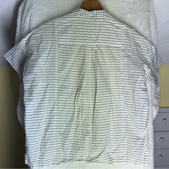 Madewell Grid Mix Stripe Short Sleeve Shirt Blouse Button Front Oversized Top XS - Picture 9 of 10